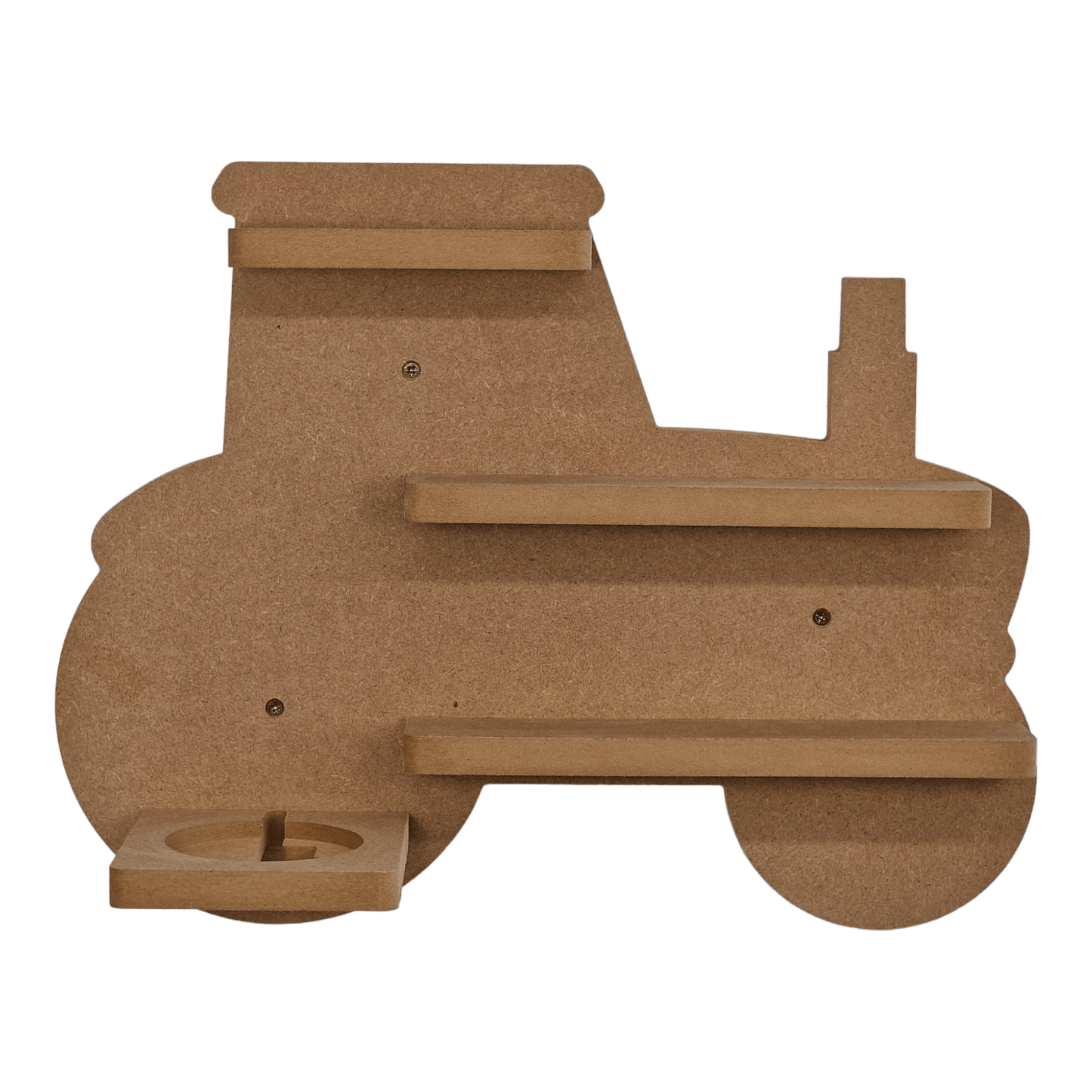 Tractor shaped display shelf for Toniebox, featuring one large MDF shelf for Tonie figure and box storage.