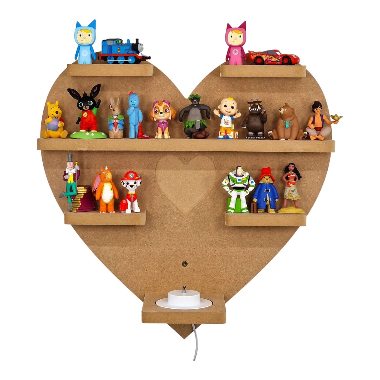 Heart display shelf for Toniebox, featuring one large MDF shelf for Tonie figure and box storage.