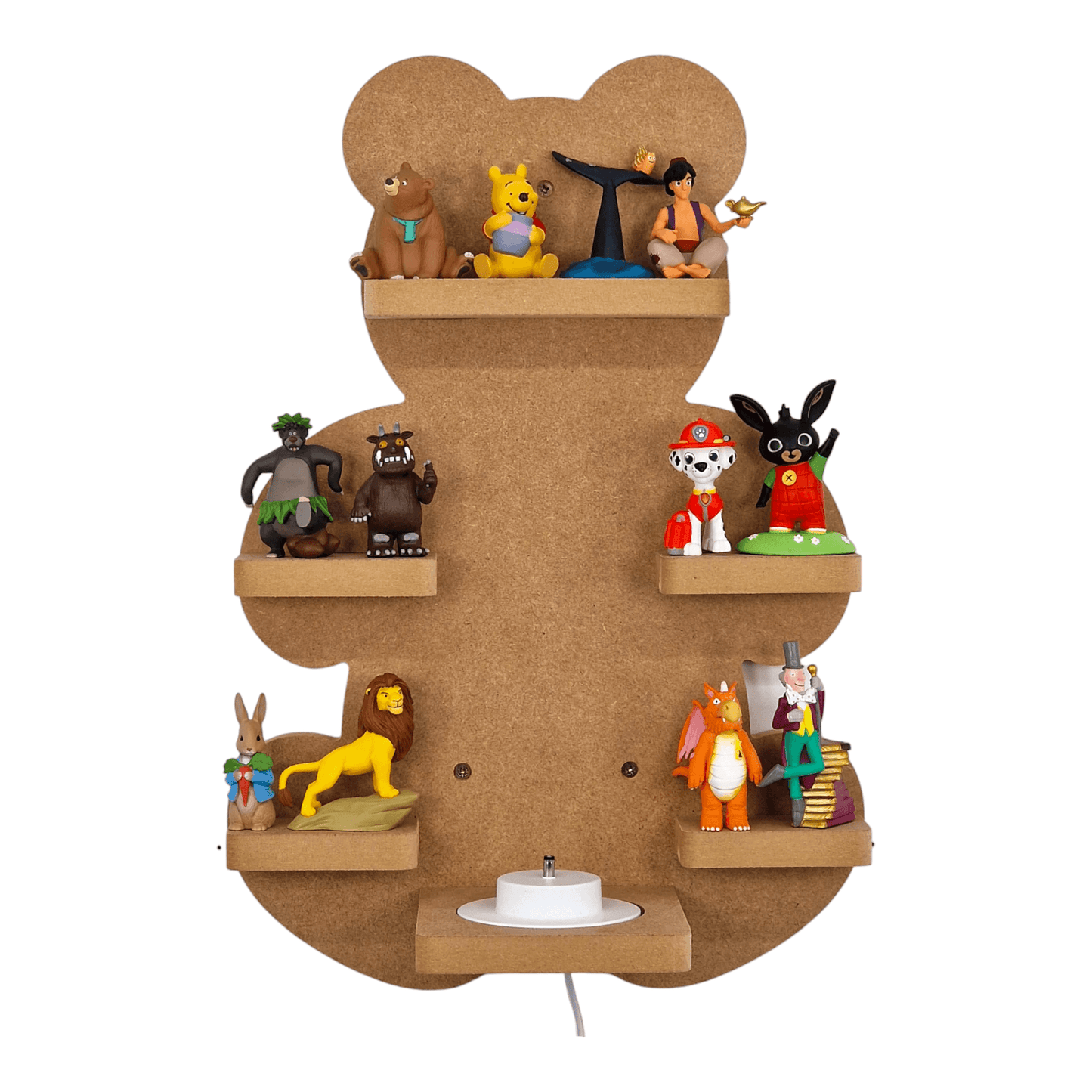 Teddy bear shaped display shelf for Toniebox, featuring one large MDF shelf for Tonie figure and box storage.