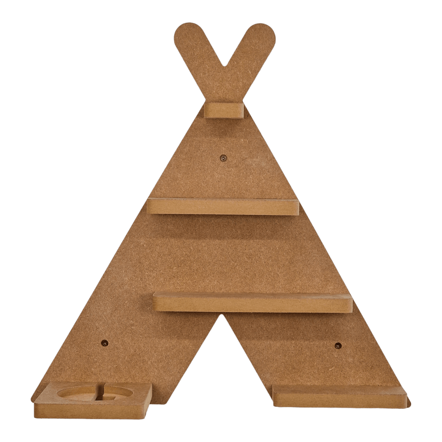 Tipi tent shaped display shelf for Toniebox, featuring one large MDF shelf for Tonie figure and box storage.