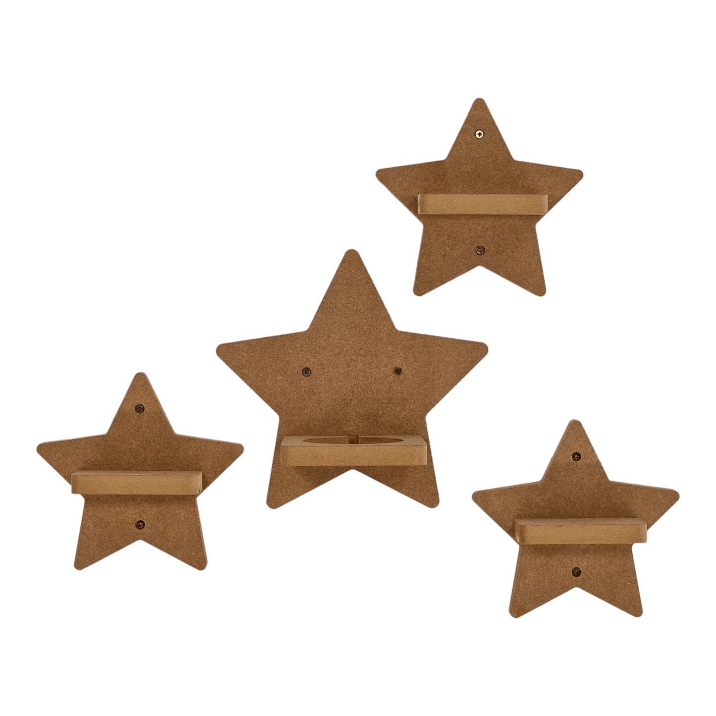 Star display shelf set for Toniebox, featuring one large box bracket and three small MDF shelves for Tonie figure storage.