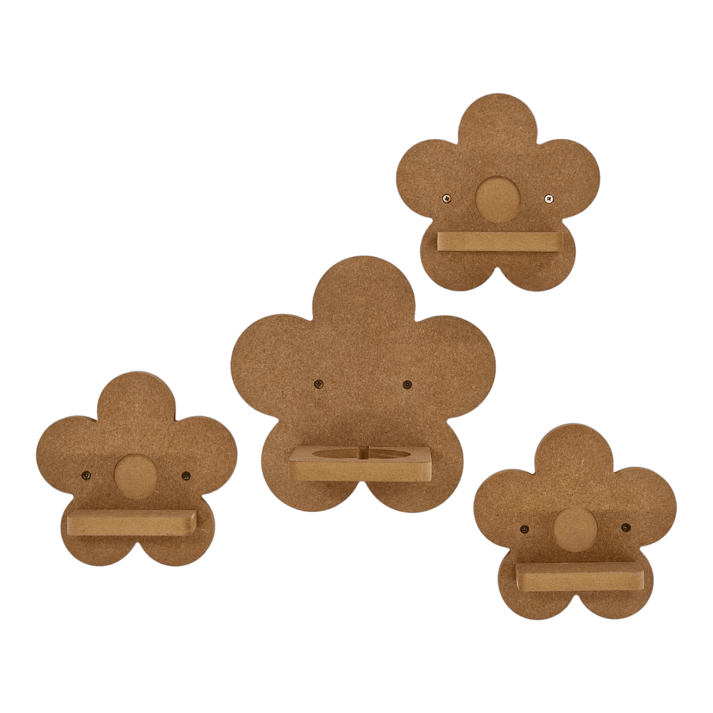 Daisy display shelf set for Toniebox, featuring one large box bracket and three small MDF shelves for Tonie figure storage.