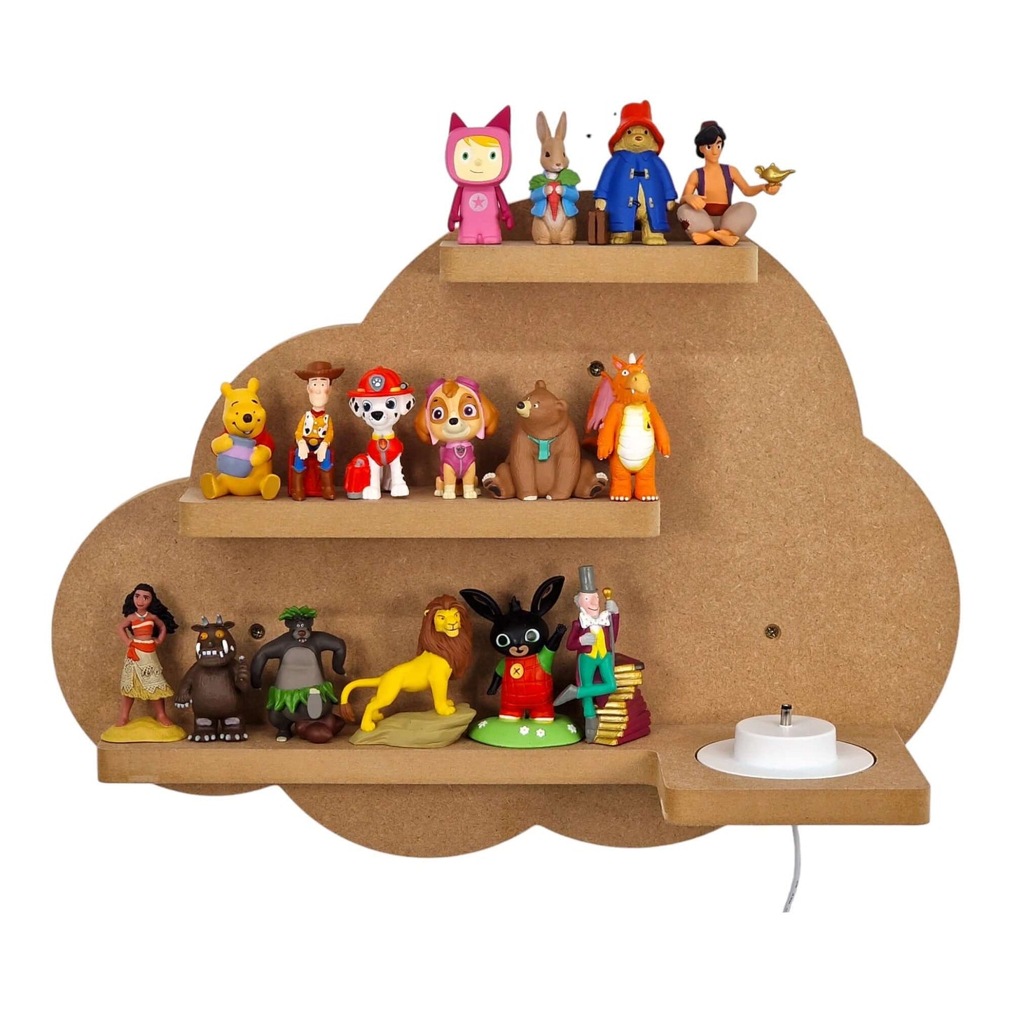 Cloud shaped display shelf for Toniebox, featuring one large MDF shelves for Tonie figure and box storage.