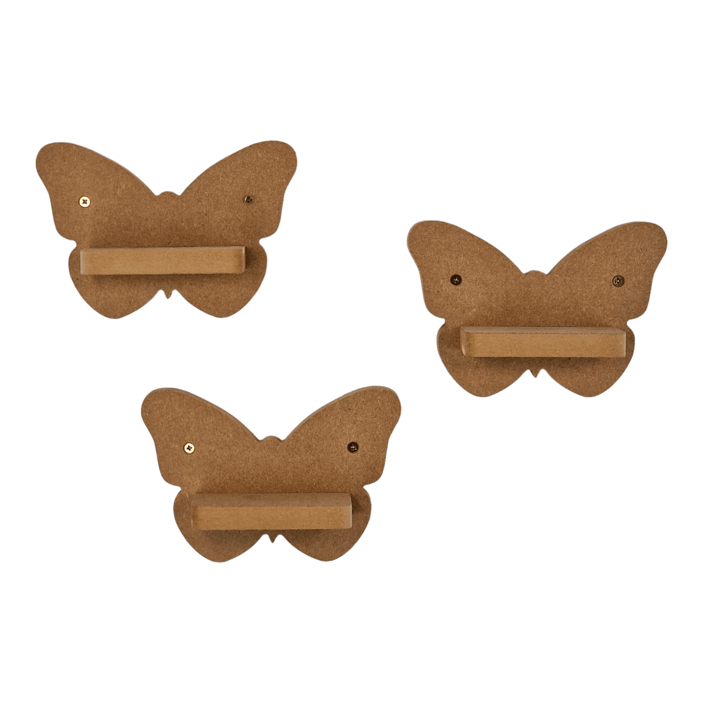 Butterfly shaped display shelf set for Tonie figures, featuring three small MDF shelves for Tonie figure storage.