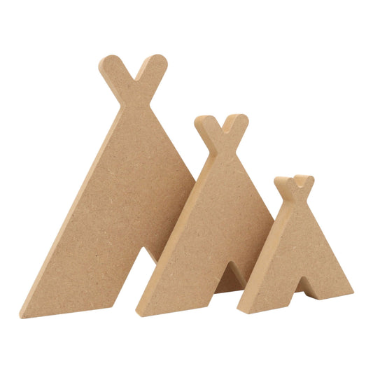 CNC routed freestanding tipi tent shapes made from MDF, quality craft shapes for DIY projects.