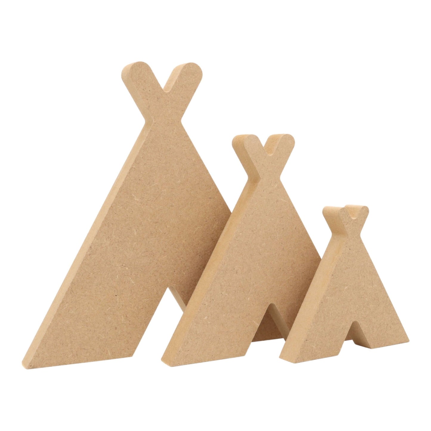 CNC routed freestanding tipi tent shapes made from MDF, quality craft shapes for DIY projects.