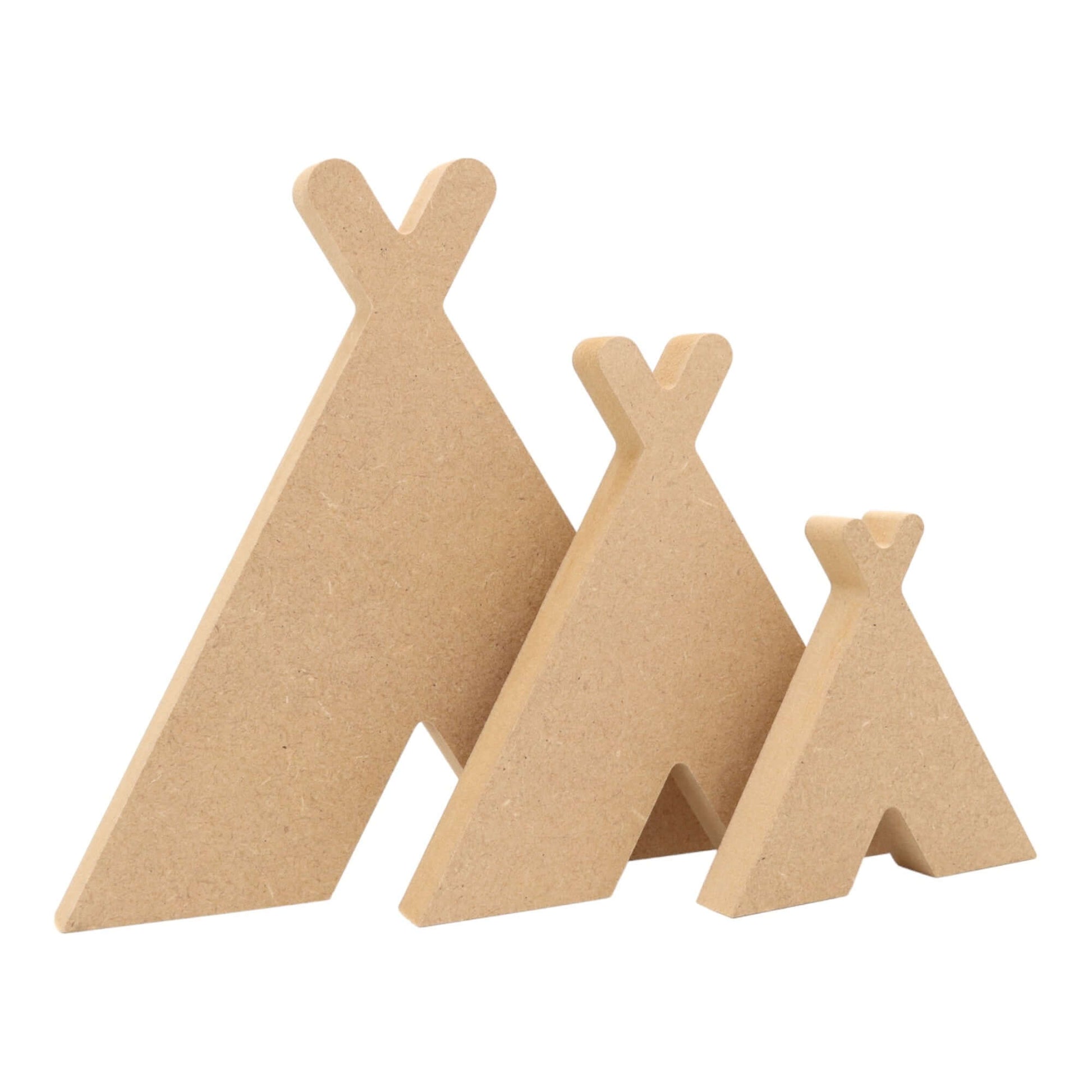 CNC routed freestanding tipi tent shapes made from MDF, quality craft shapes for DIY projects.