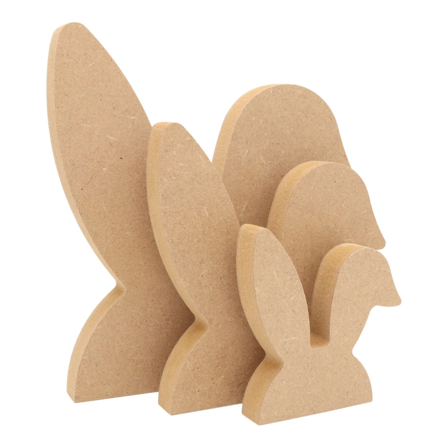 CNC routed freestanding folded bunny ears shapes made from MDF, quality craft shapes for DIY projects.