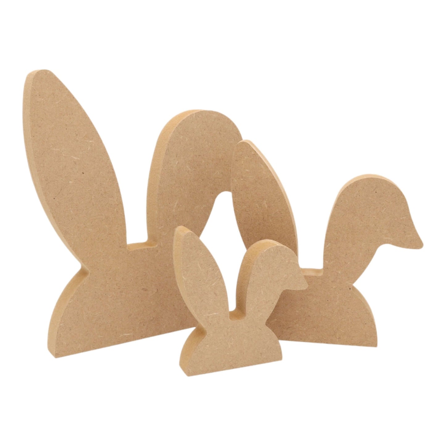 CNC routed freestanding folded bunny ears shapes made from MDF, quality craft shapes for DIY projects.