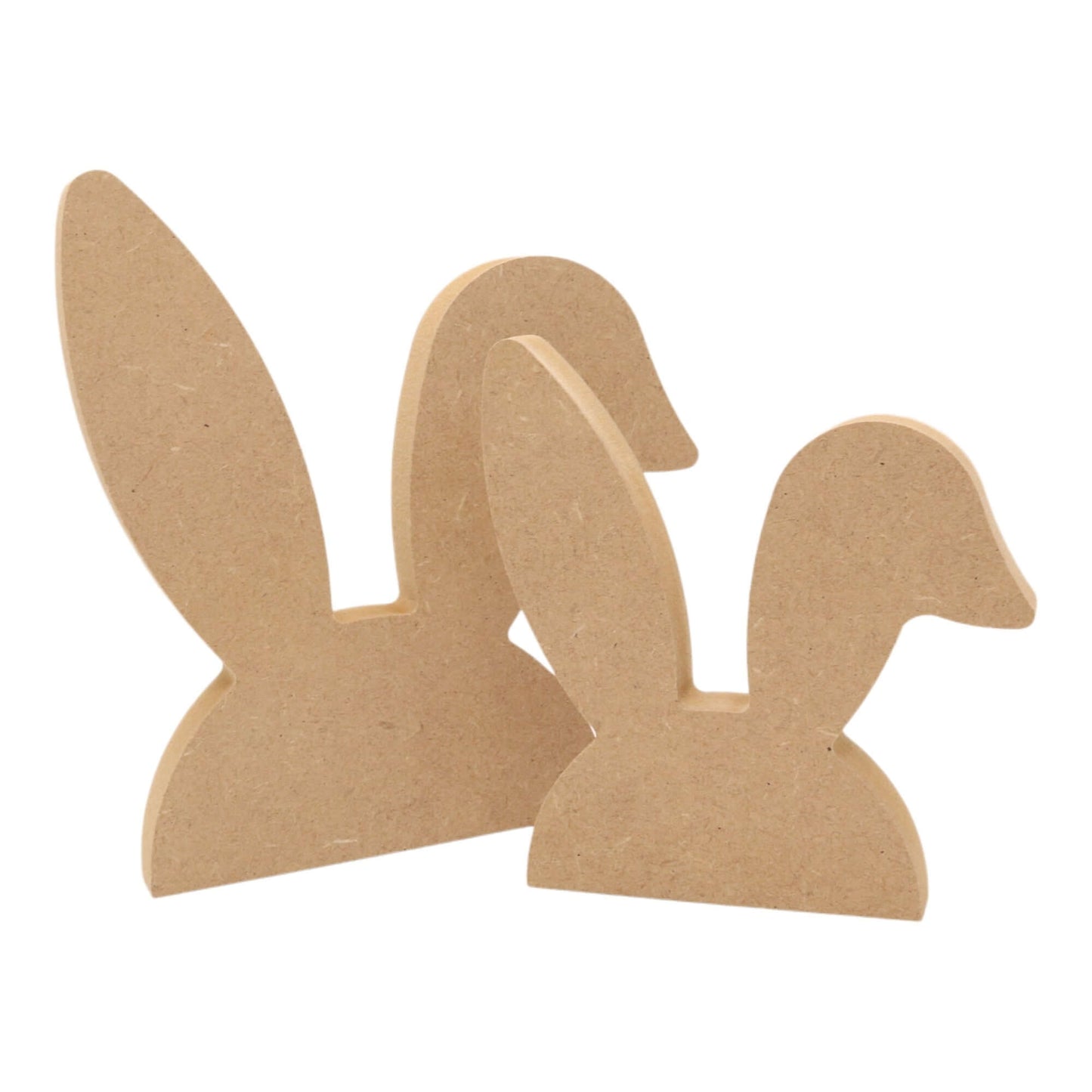CNC routed freestanding folded bunny ears shapes made from MDF, quality craft shapes for DIY projects.