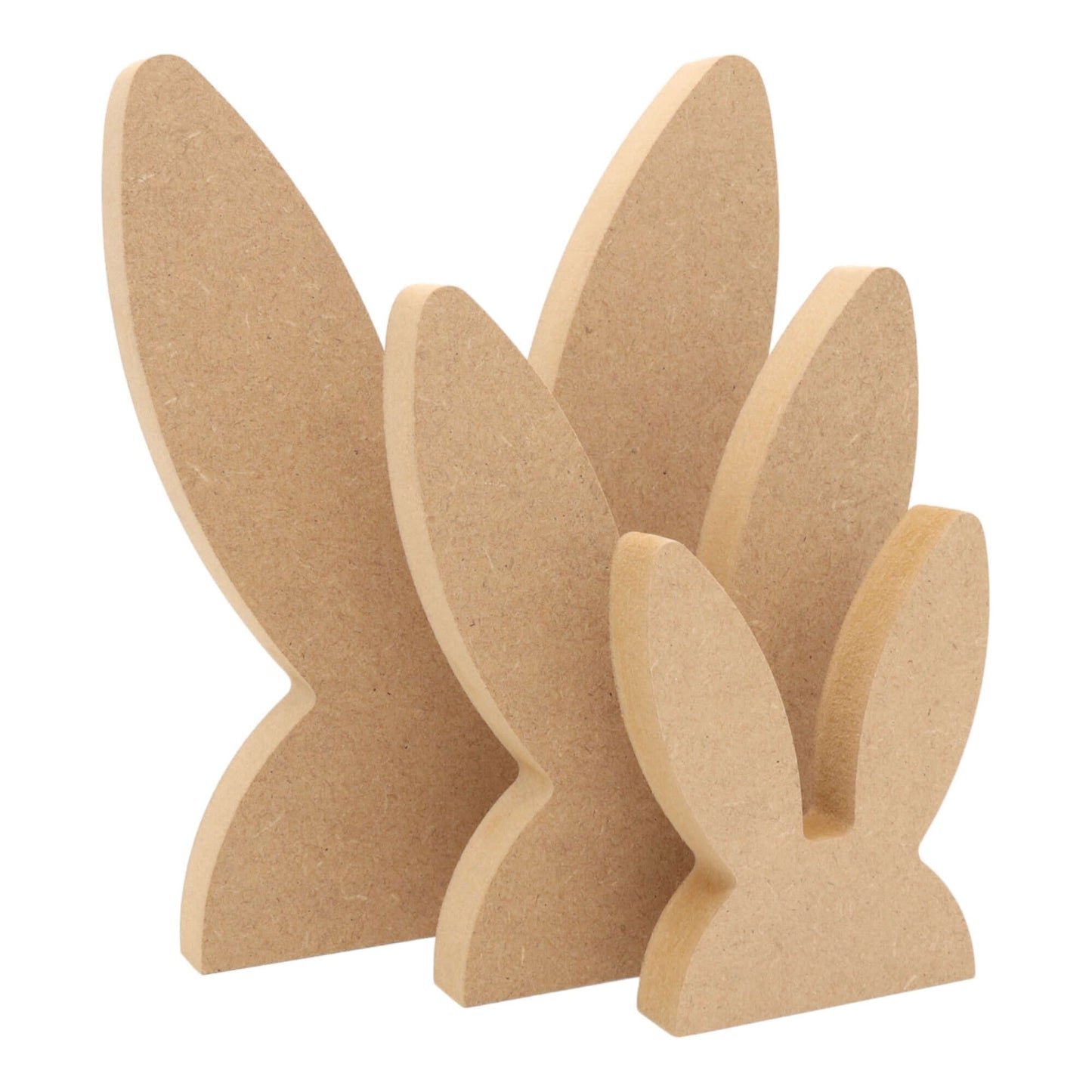 CNC routed freestanding straight bunny ears shapes made from MDF, quality craft shapes for DIY projects.