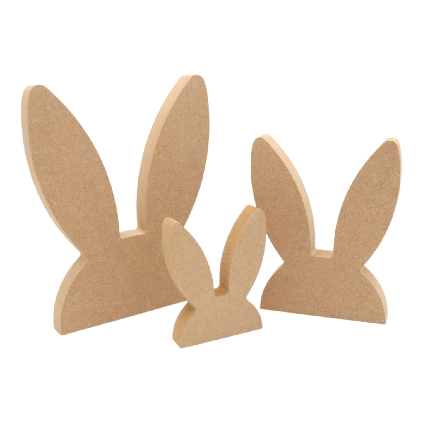 CNC routed freestanding straight bunny ears shapes made from MDF, quality craft shapes for DIY projects.