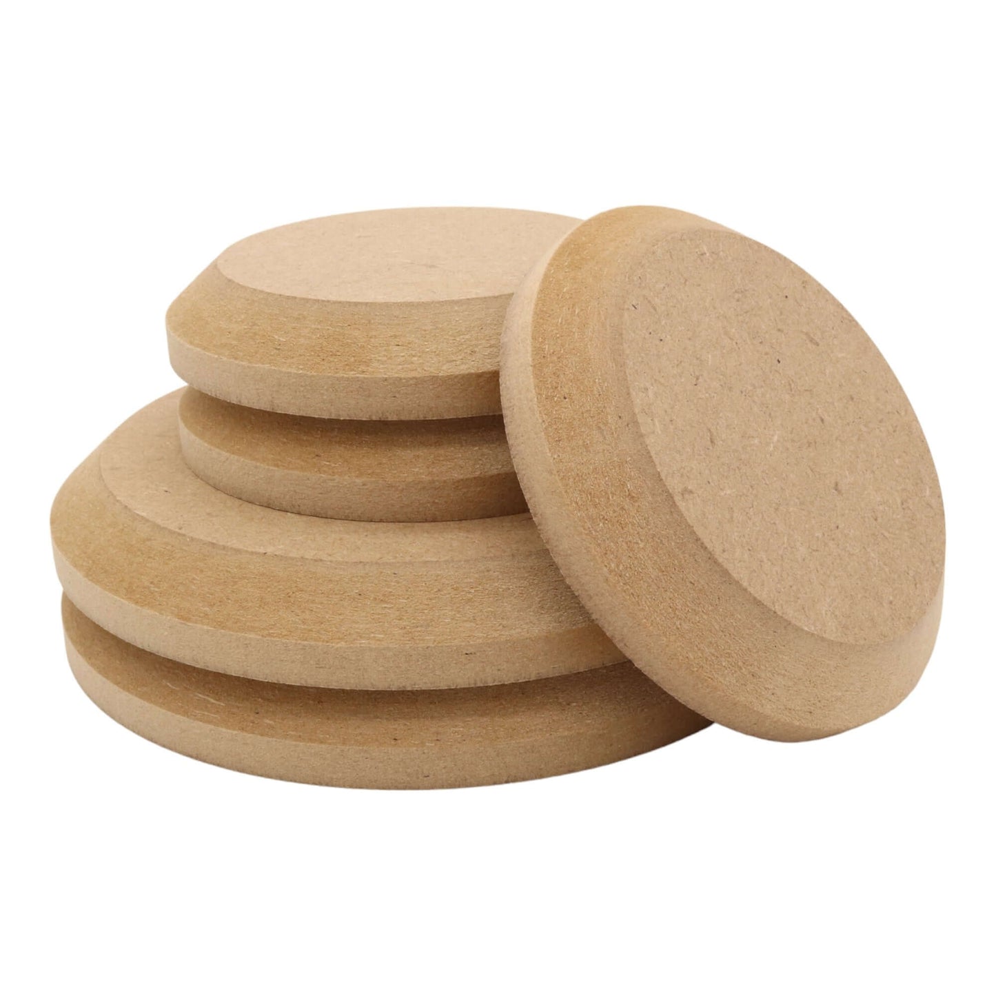 CNC routed circle shapes made from MDF with a chamfer edge, quality craft shapes for DIY projects.