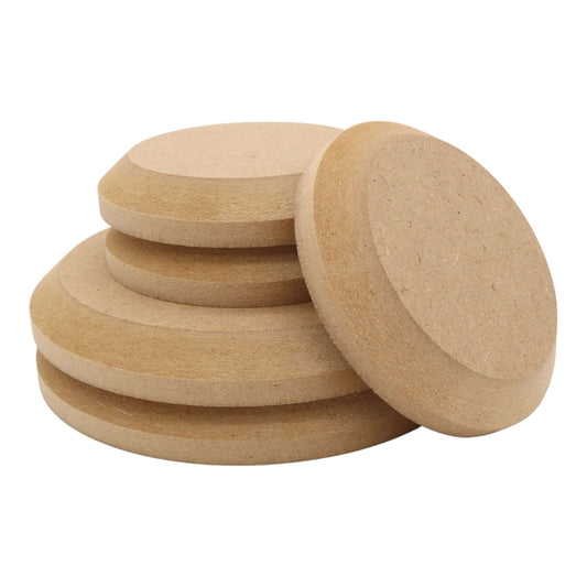 CNC routed circle shapes made from MDF with a chamfer edge, quality craft shapes for DIY projects.