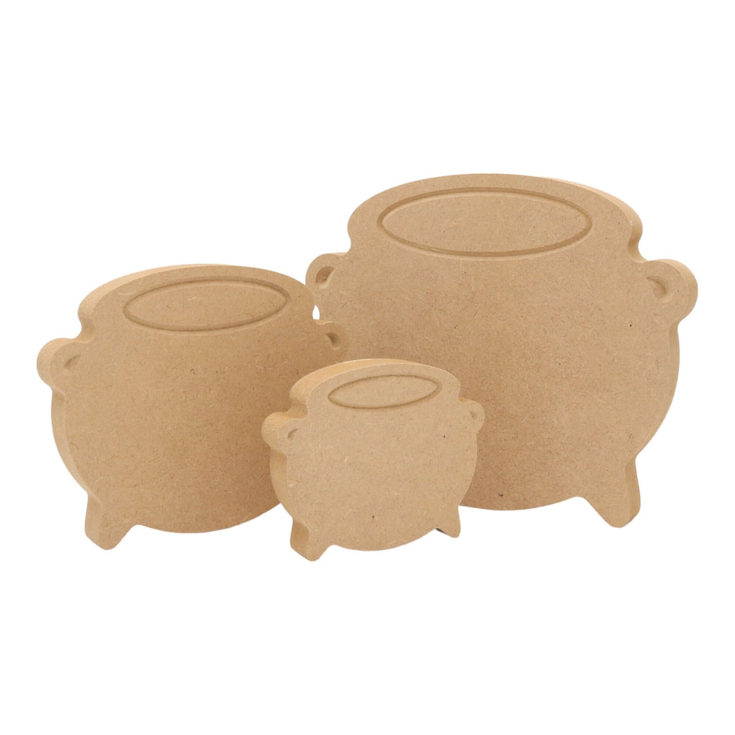 CNC routed freestanding cauldron shapes made from MDF, quality craft shapes for DIY projects.
