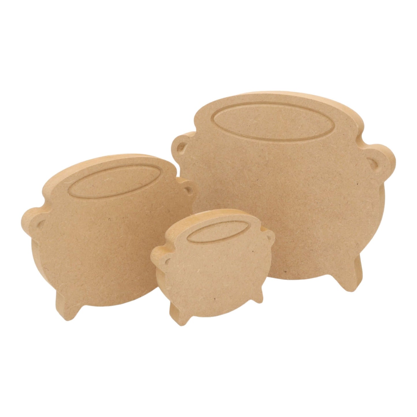 CNC routed freestanding cauldron shapes made from MDF, quality craft shapes for DIY projects.