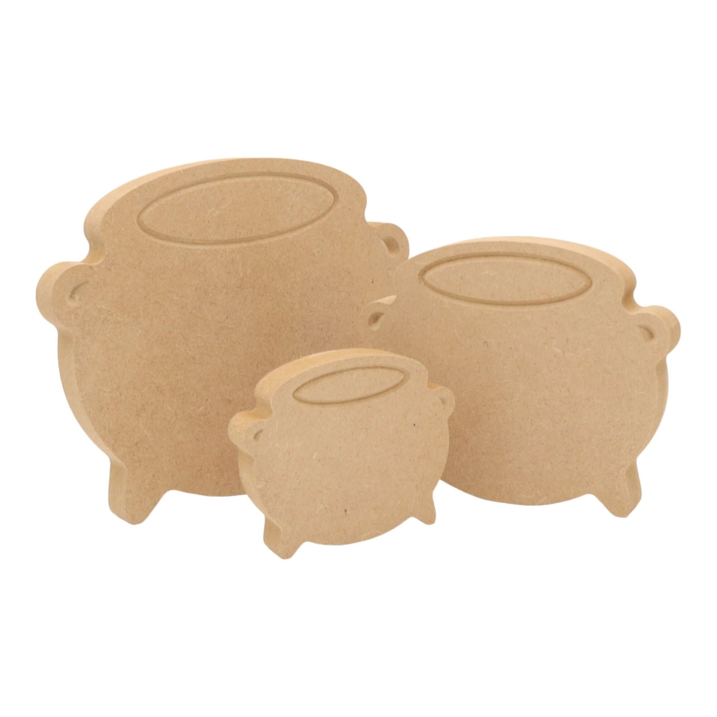 CNC routed freestanding cauldron shapes made from MDF, quality craft shapes for DIY projects.