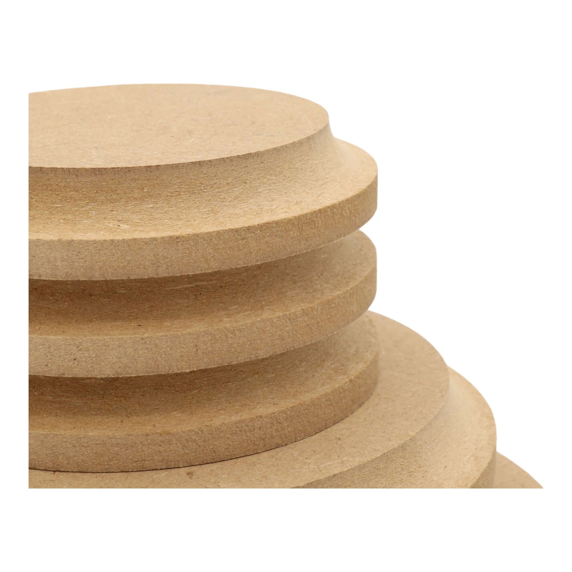 CNC routed circle shapes made from MDF with a cove edge, quality craft shapes for DIY projects.