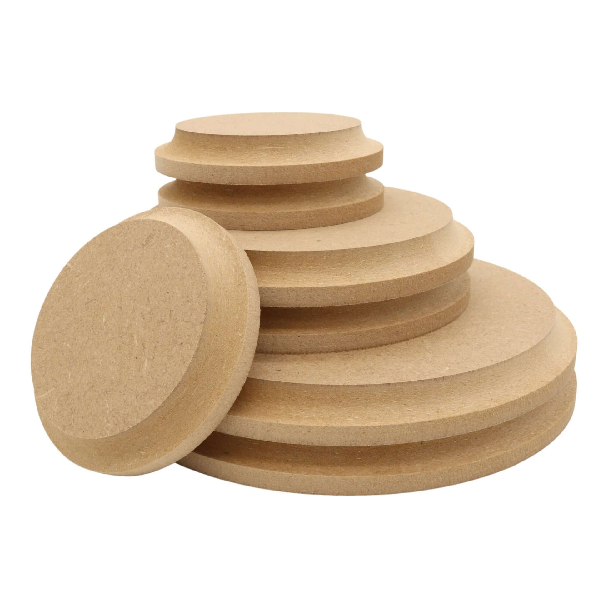 CNC routed circle shapes made from MDF with a cove edge, quality craft shapes for DIY projects.