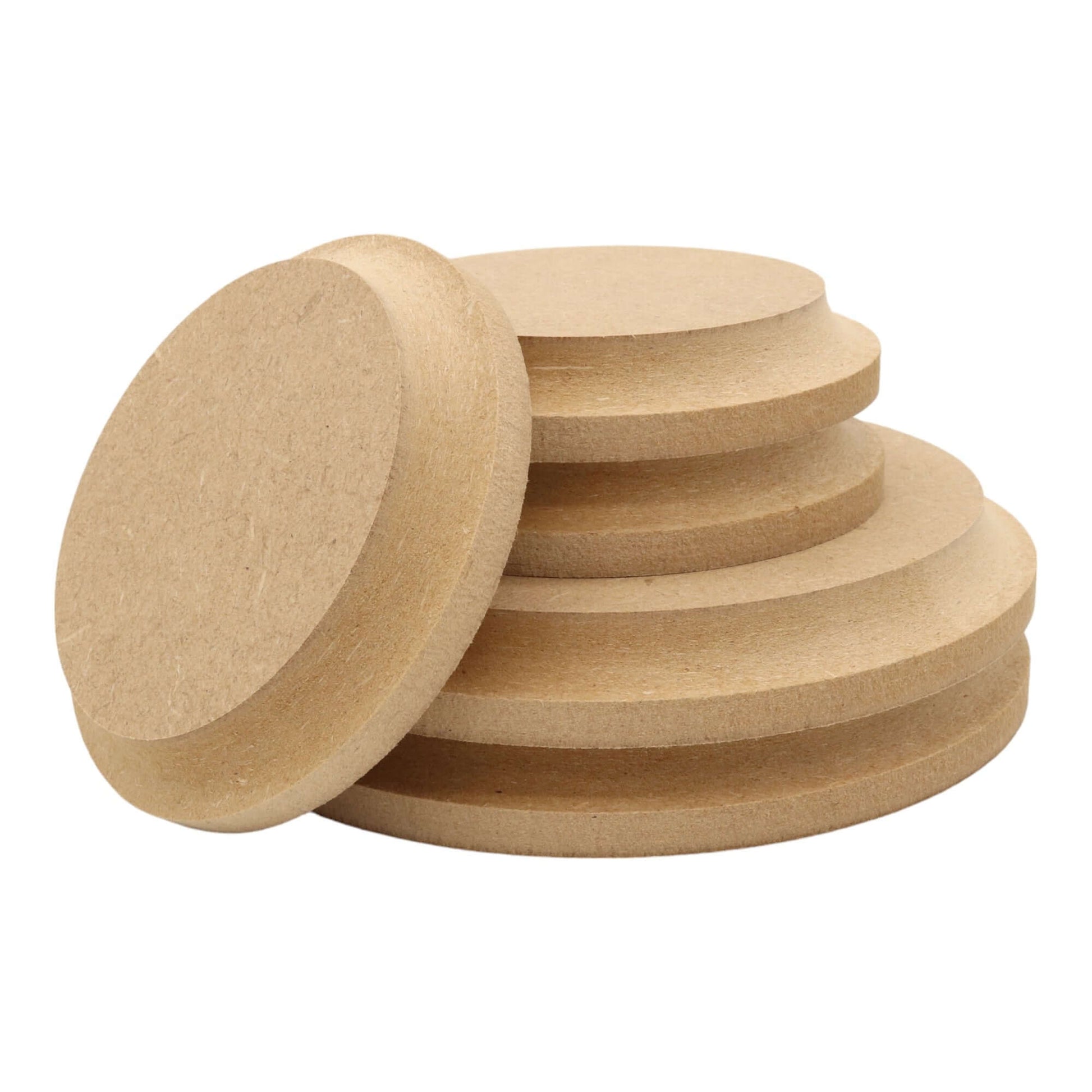 CNC routed circle shapes made from MDF with a cove edge, quality craft shapes for DIY projects.