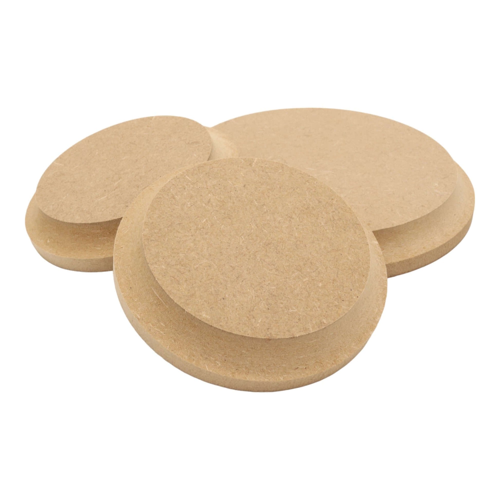 CNC routed circle shapes made from MDF with a cove edge, quality craft shapes for DIY projects.