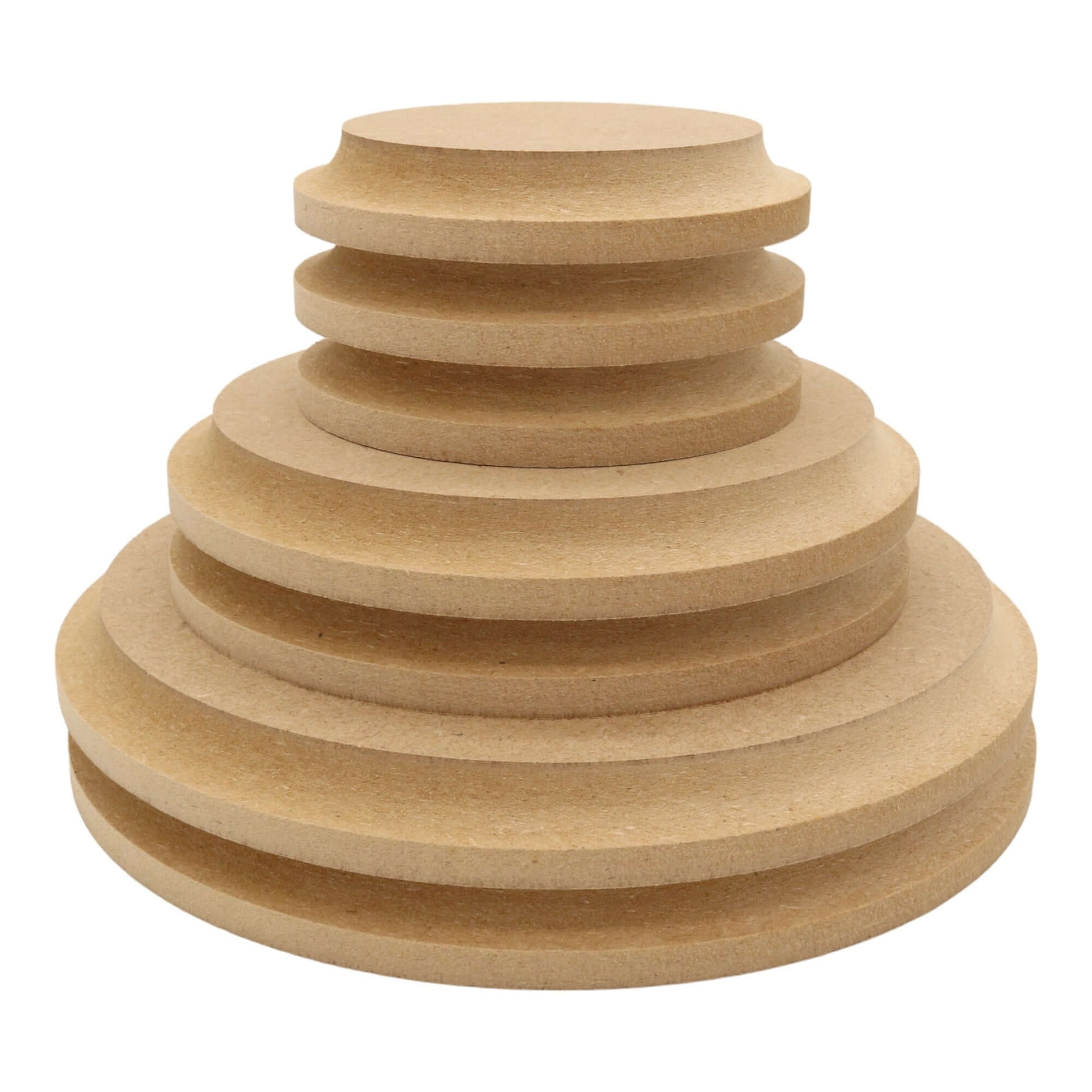 CNC routed circle shapes made from MDF with a cove edge, quality craft shapes for DIY projects.