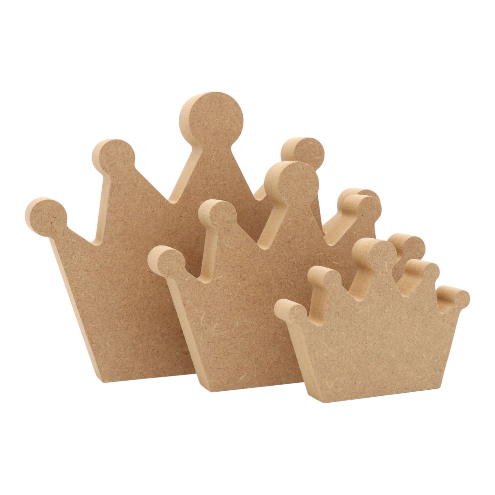 CNC routed freestanding crown shapes made from MDF, quality craft shapes for DIY projects.