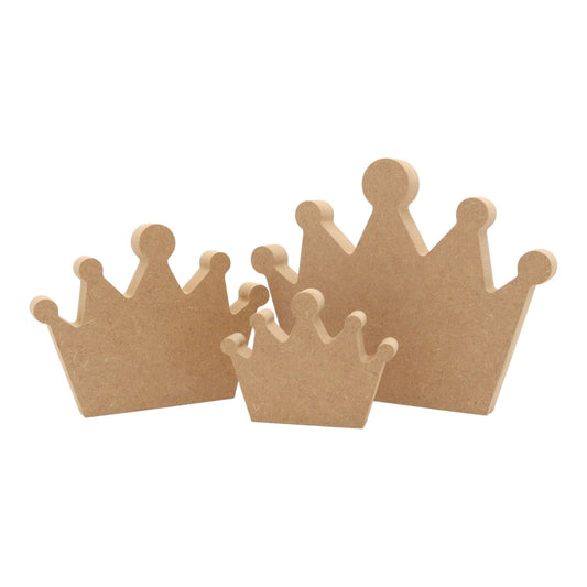 CNC routed freestanding crown shapes made from MDF, quality craft shapes for DIY projects.