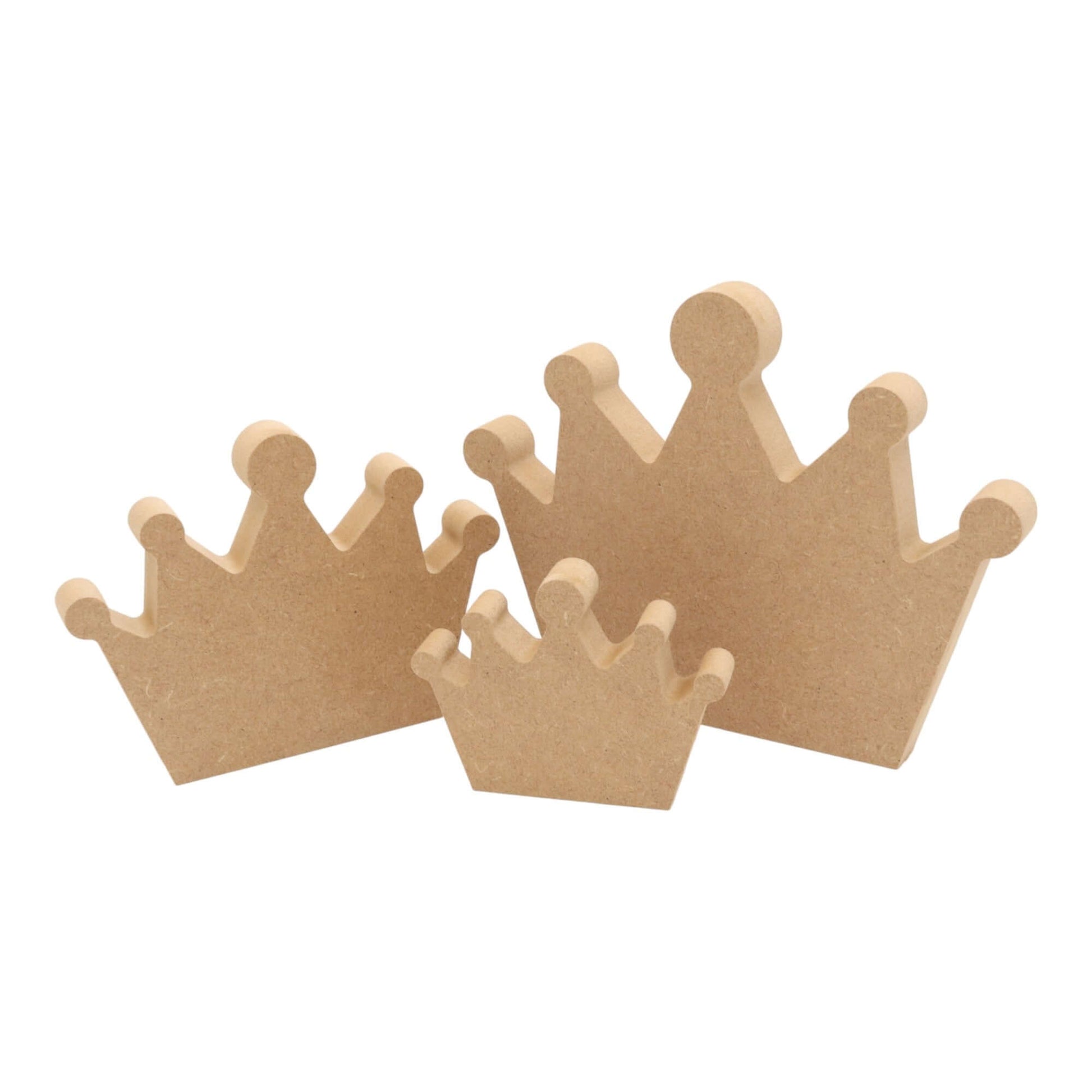 CNC routed freestanding crown shapes made from MDF, quality craft shapes for DIY projects.