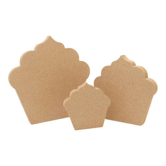 CNC routed freestanding cupcake shapes made from MDF, quality craft shapes for DIY projects.