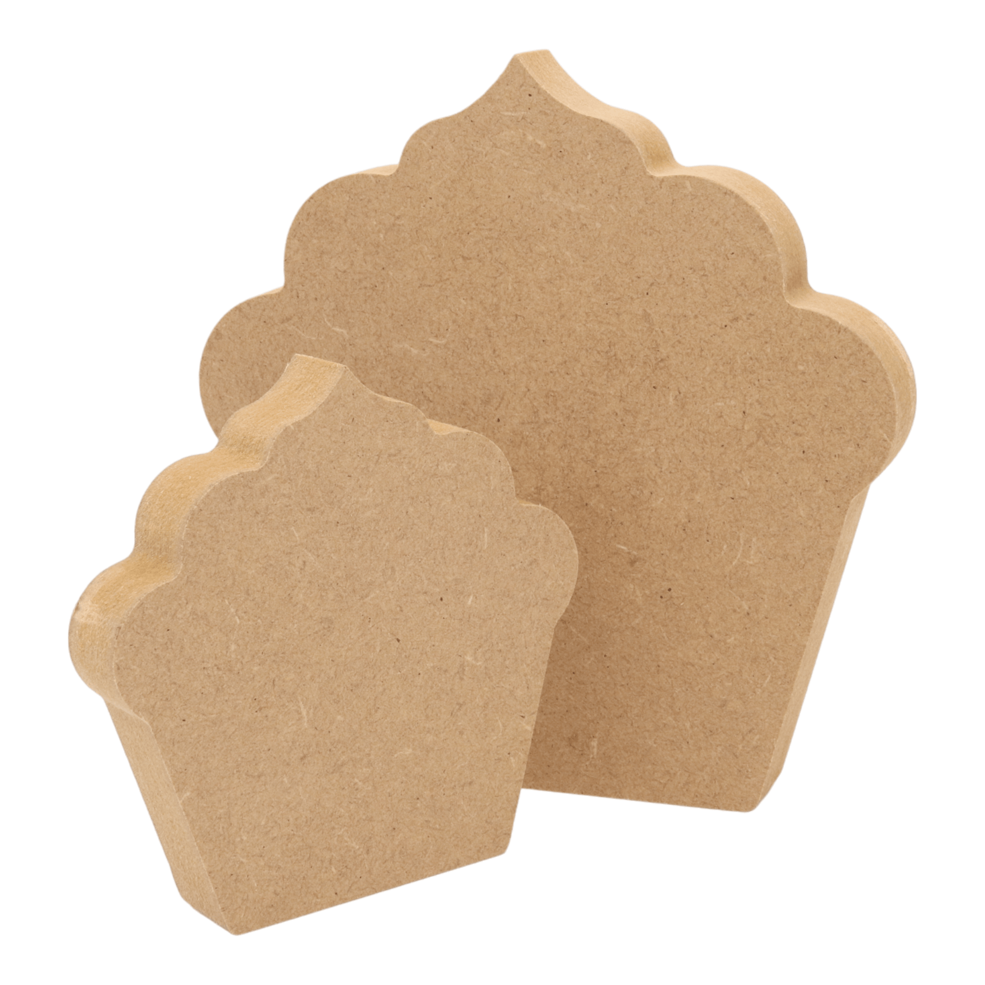 CNC routed freestanding cupcake shapes made from MDF, quality craft shapes for DIY projects.