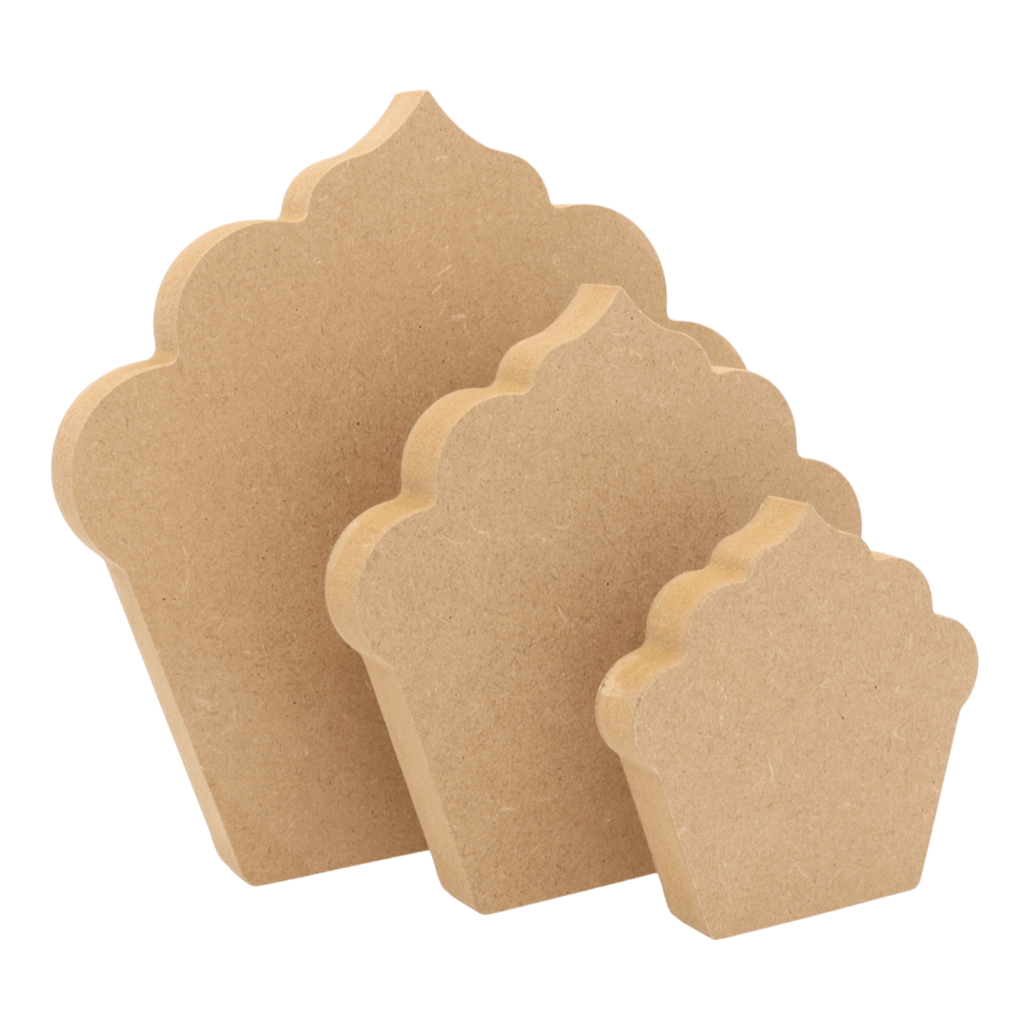 CNC routed freestanding cupcake shapes made from MDF, quality craft shapes for DIY projects.