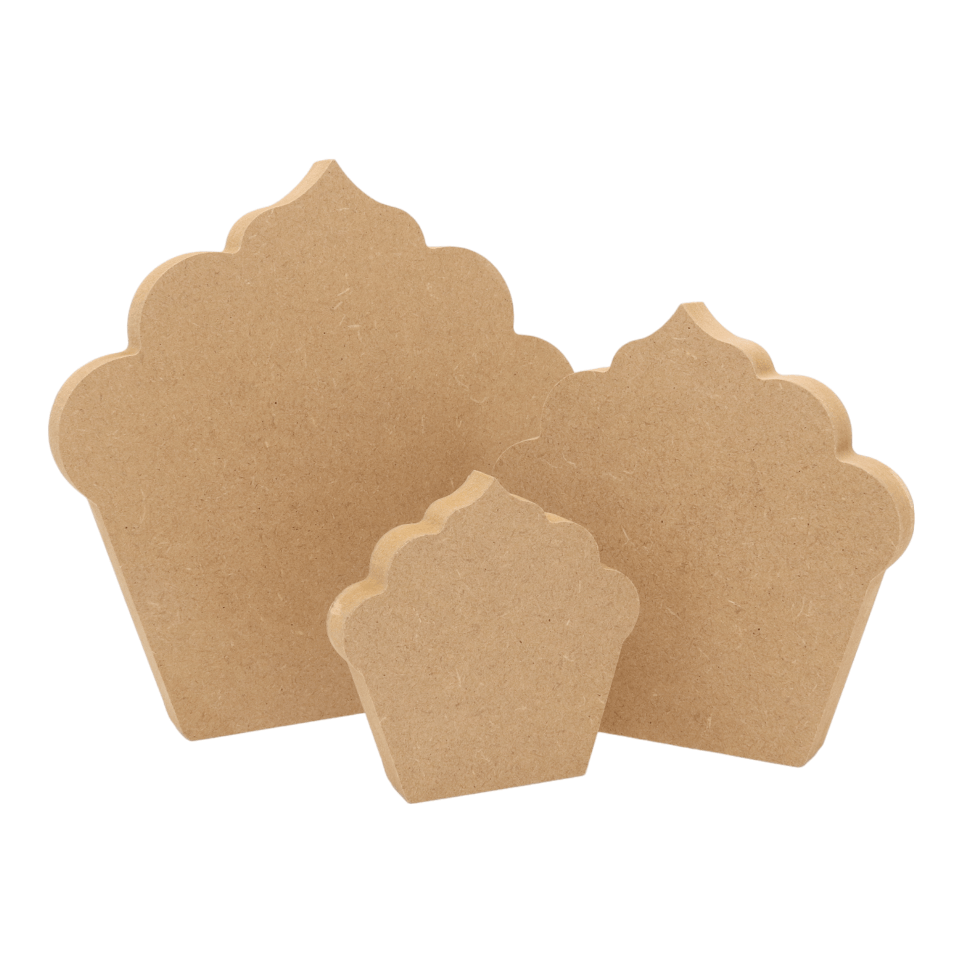 CNC routed freestanding cupcake shapes made from MDF, quality craft shapes for DIY projects.