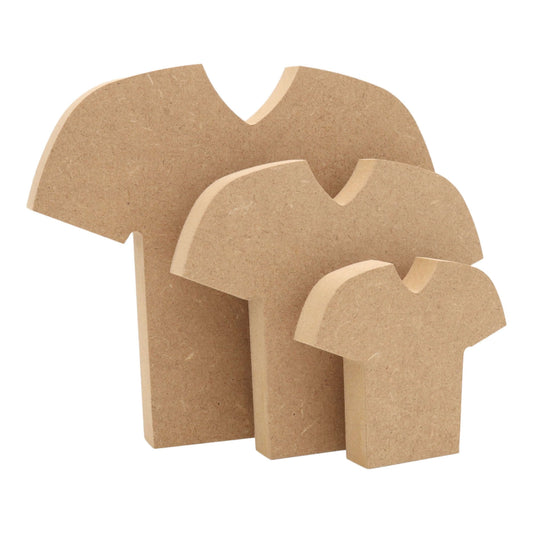 CNC routed freestanding football shirt shapes made from MDF, quality craft shapes for DIY projects.