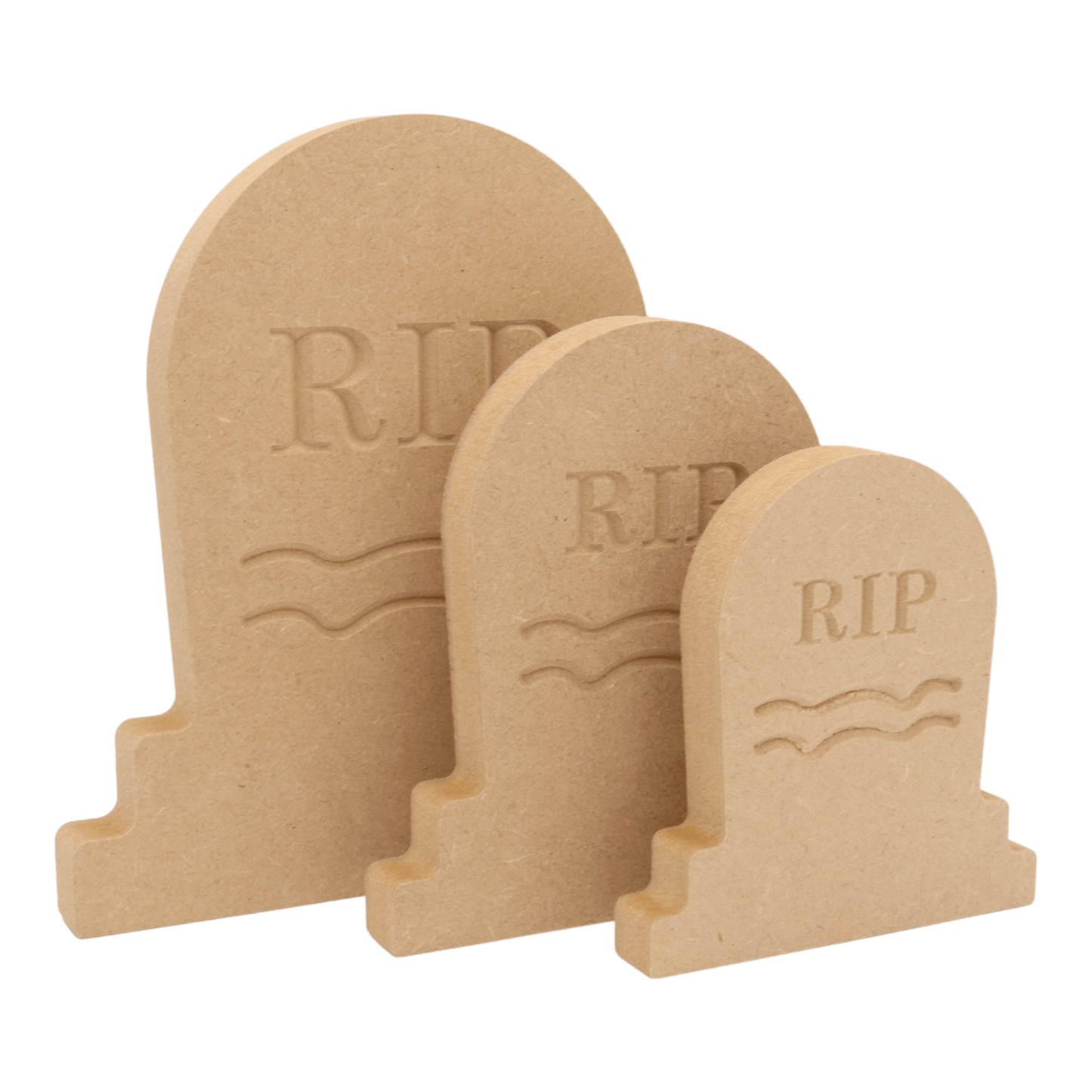 CNC routed freestanding detailed gravestone shapes made from MDF, quality craft shapes for DIY projects.
