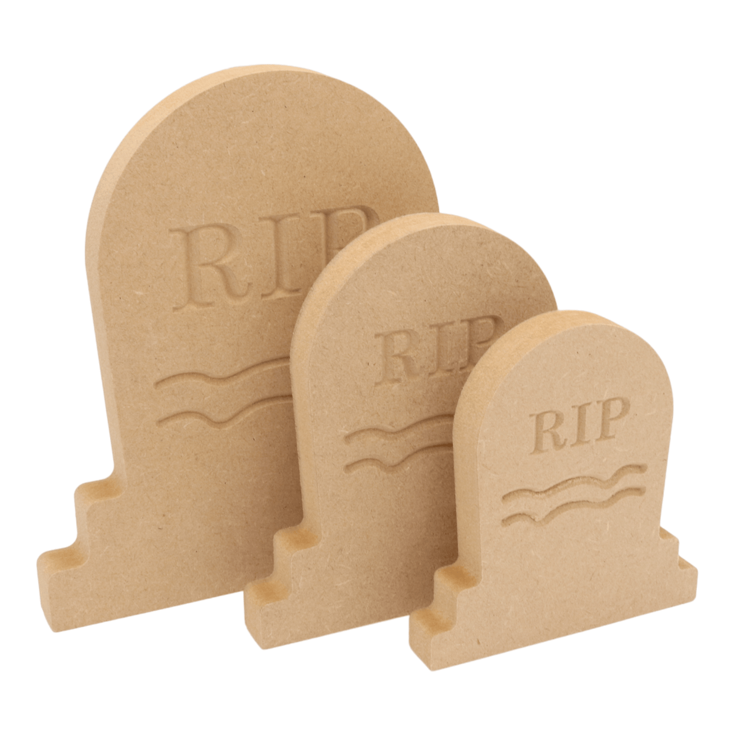 CNC routed freestanding detailed gravestone shapes made from MDF, quality craft shapes for DIY projects.