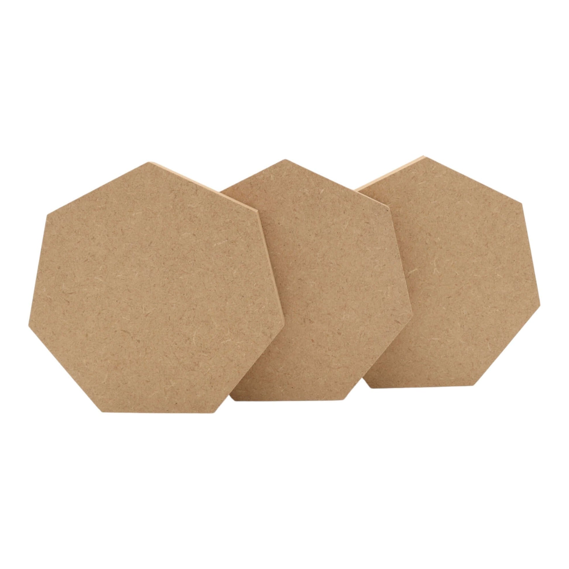 CNC routed heptagon shapes made from MDF with a square edge, quality craft shapes for DIY projects.