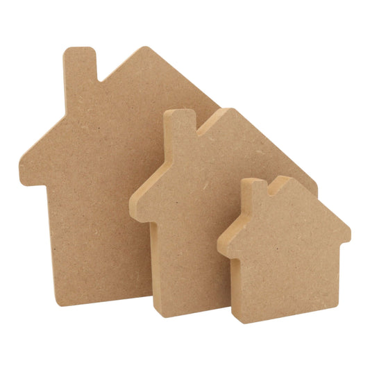 CNC routed freestanding house shapes made from MDF, quality craft shapes for DIY projects.