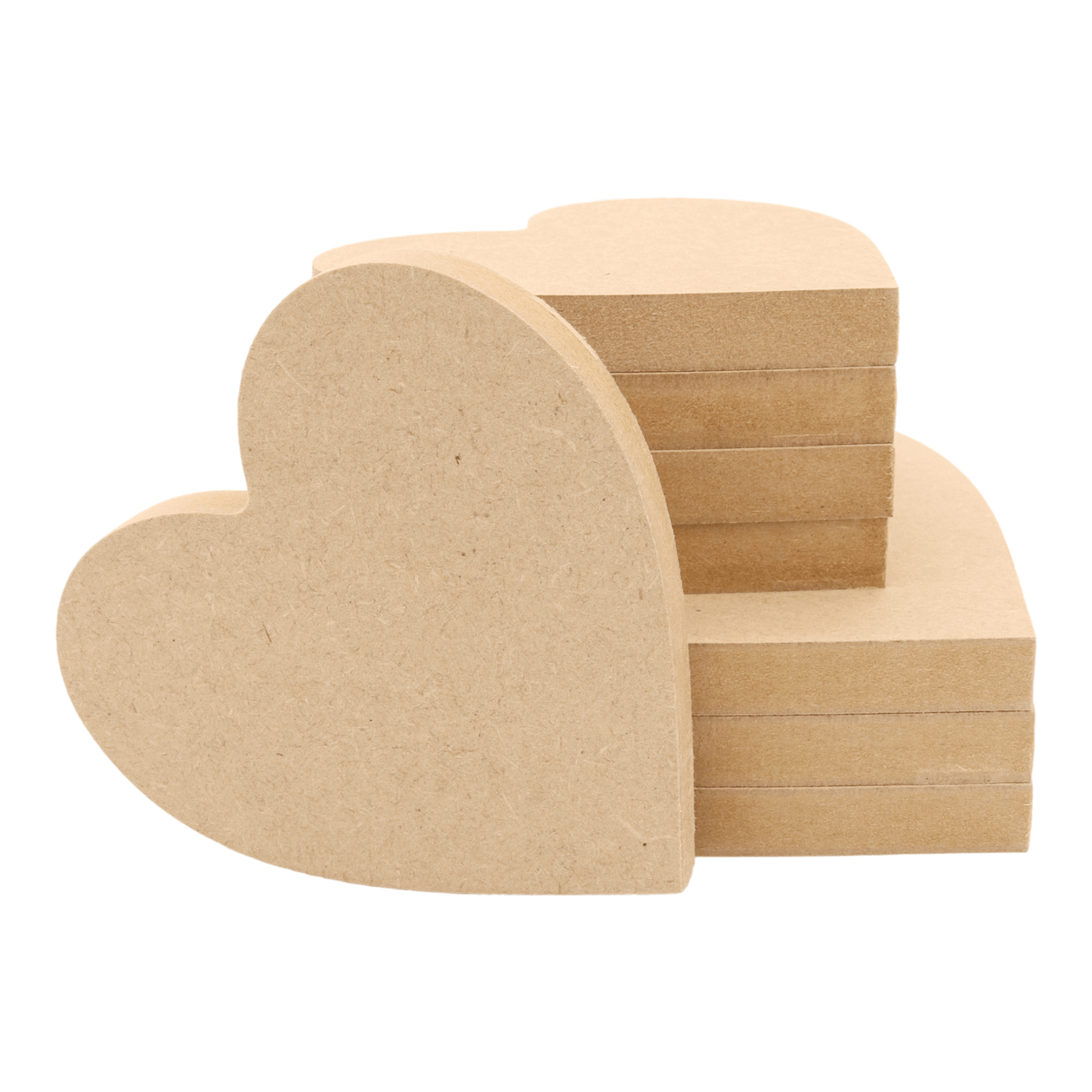 CNC routed heart shapes made from MDF with a square edge, quality craft shapes for DIY projects.