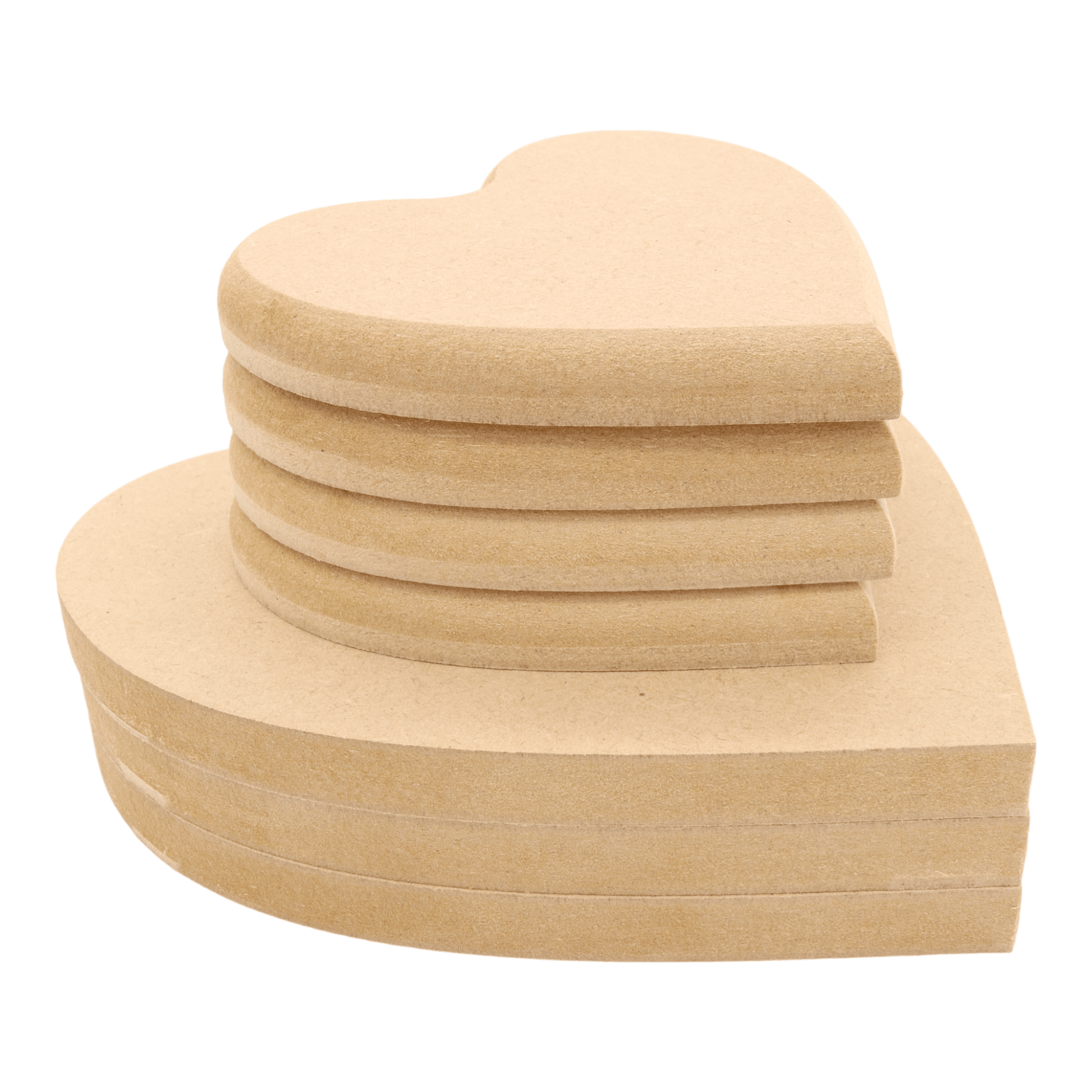 CNC routed heart shapes made from MDF with a round edge, quality craft shapes for DIY projects.