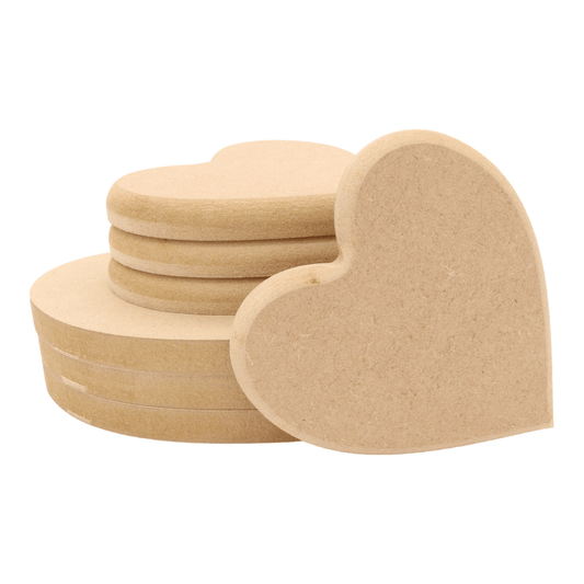 CNC routed heart shapes made from MDF with a round edge, quality craft shapes for DIY projects.