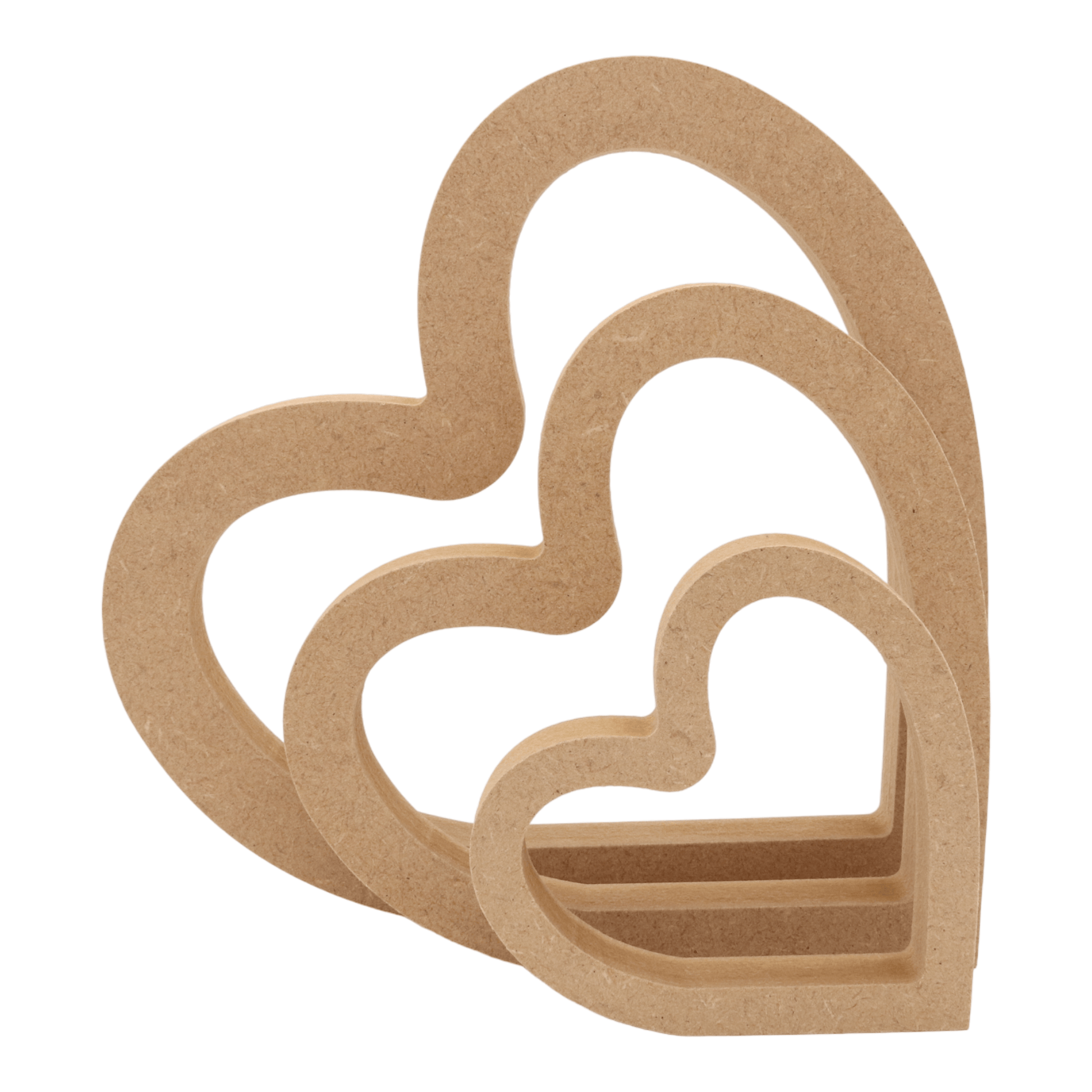 CNC routed freestanding hollow heart shapes made from MDF, quality craft shapes for DIY projects.
