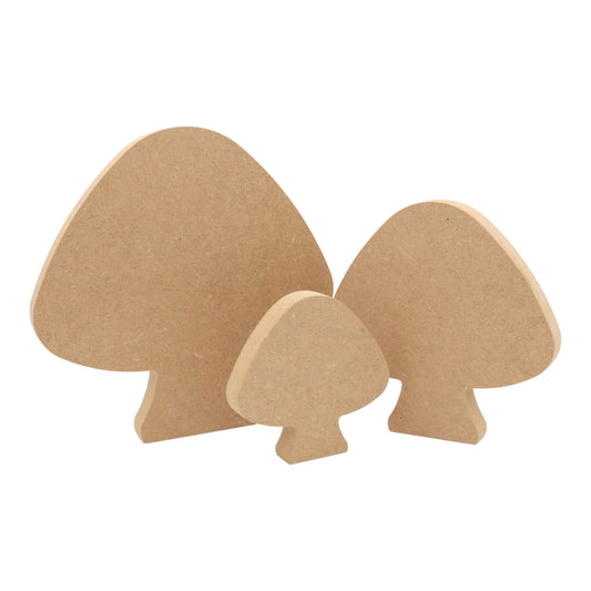CNC routed freestanding mushroom shapes made from MDF, quality craft shapes for DIY projects.