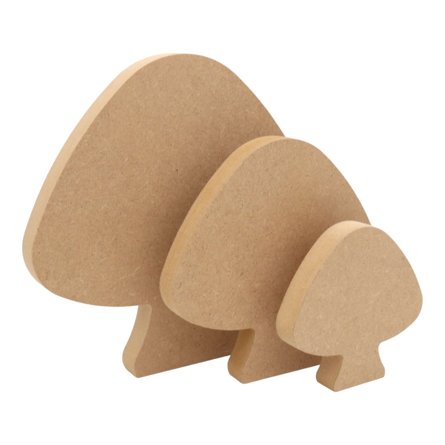CNC routed freestanding mushroom shapes made from MDF, quality craft shapes for DIY projects.