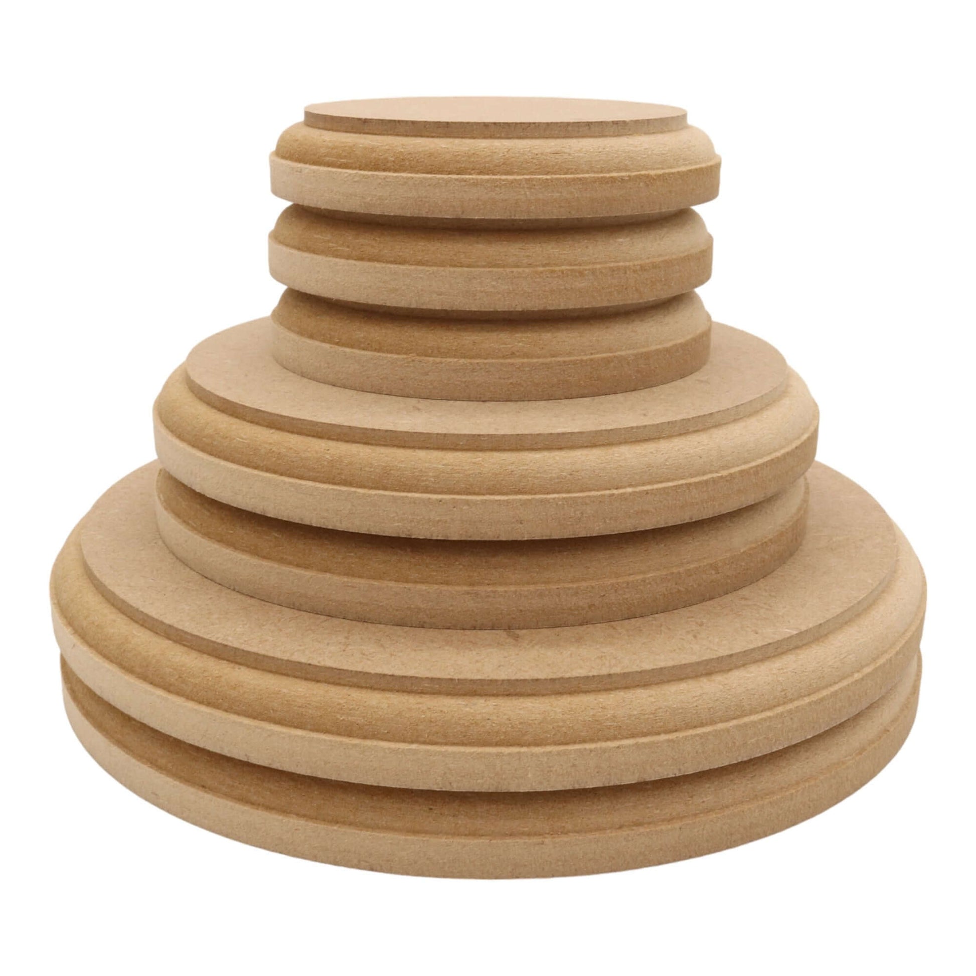 CNC routed circle shapes made from MDF with an OVOLO edge, quality craft shapes for DIY projects.