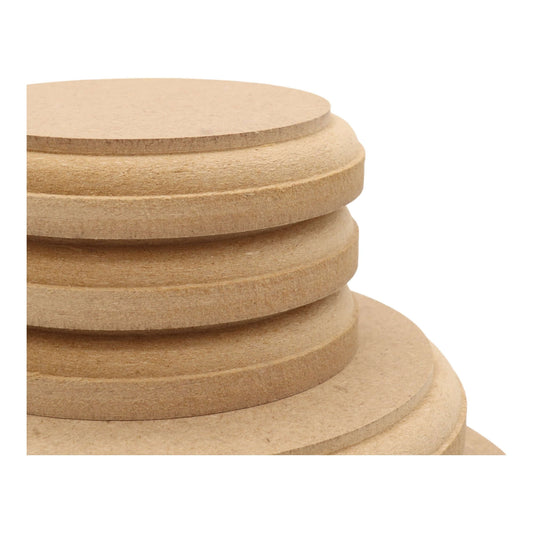 CNC routed circle shapes made from MDF with an OVOLO edge, quality craft shapes for DIY projects.