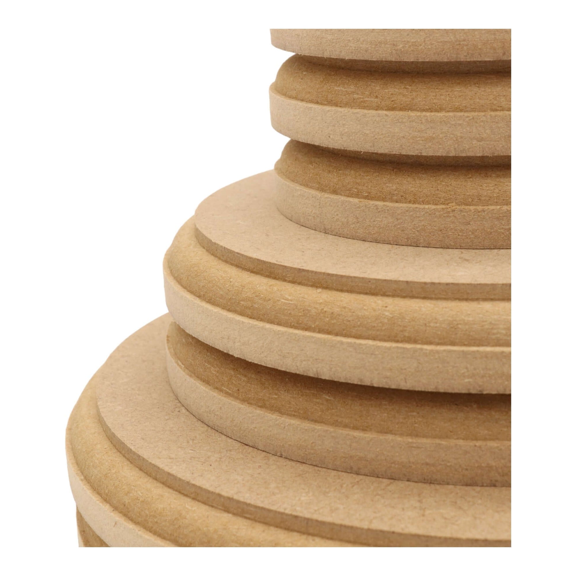 CNC routed circle shapes made from MDF with an OVOLO edge, quality craft shapes for DIY projects.