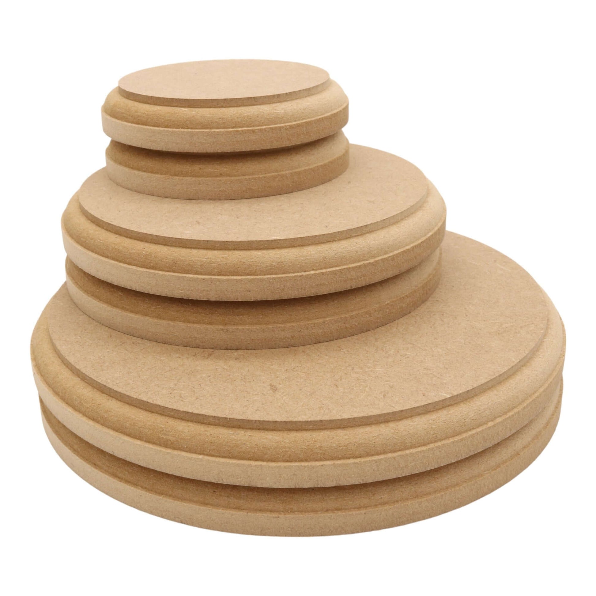 CNC routed circle shapes made from MDF with an OVOLO edge, quality craft shapes for DIY projects.