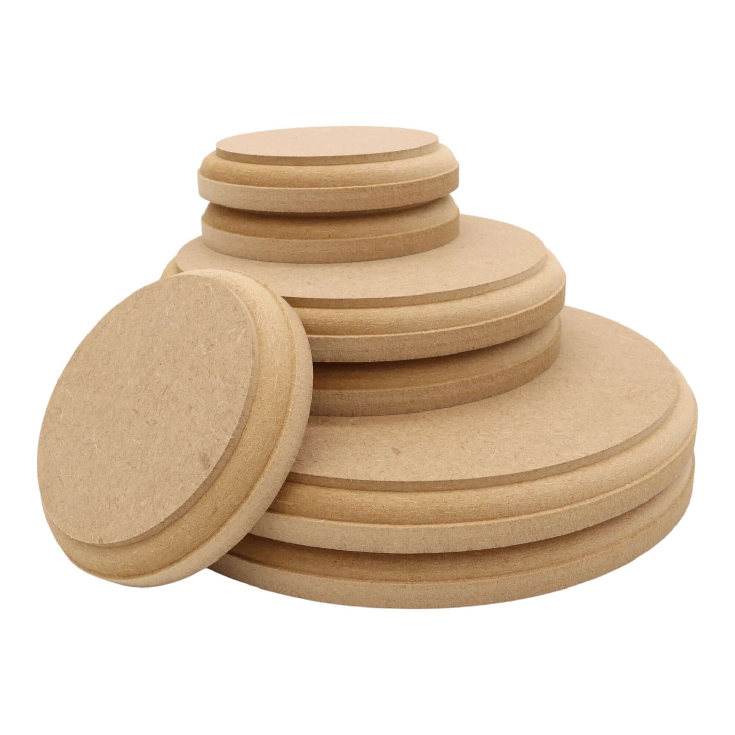 CNC routed circle shapes made from MDF with an OVOLO edge, quality craft shapes for DIY projects.