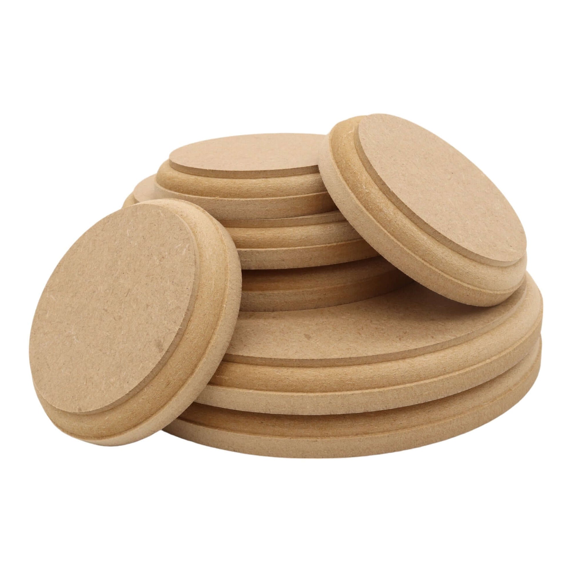 CNC routed circle shapes made from MDF with an OVOLO edge, quality craft shapes for DIY projects.